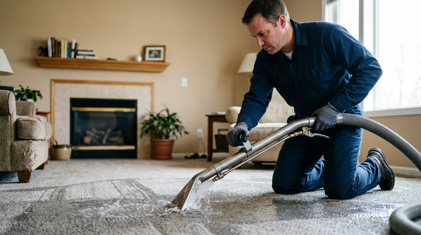 Water damage restoration technician working near Lake Hiawatha, NJ